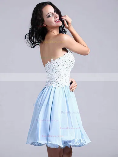 A-line Sweetheart Chiffon Short/Mini Appliques Lace Short Prom Dresses #Favs02051689