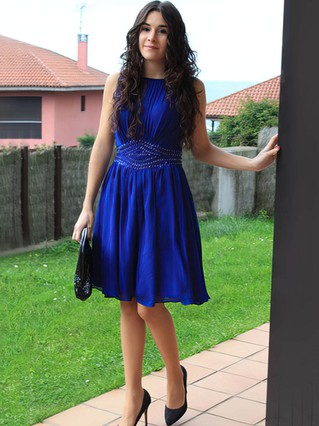 A-line Scoop Neck Chiffon Knee-length Beading Short Prom Dresses #Favs02051732 A-line Scoop Neck Chiffon Knee-length Beading Short Prom Dresses #Favs02051732