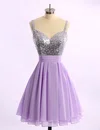 A-line V-neck Short/Mini Sequined Prom Dresses with Ruffle Sequins #Favs02014578