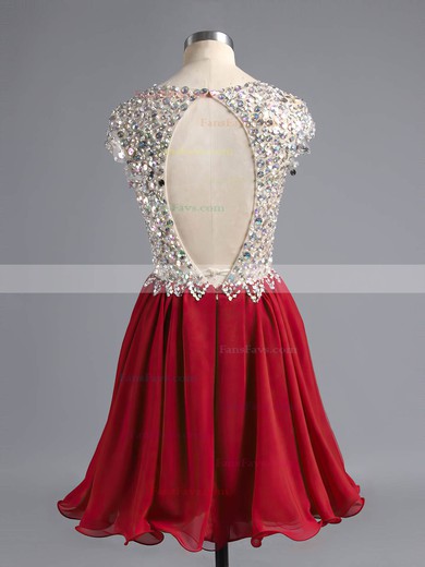 Burgundy A-line V-neck Chiffon Tulle Short/Mini Beading Open Back Short Prom Dresses #Favs020100703