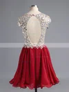 Burgundy A-line V-neck Chiffon Tulle Short/Mini Beading Open Back Short Prom Dresses #Favs020100703