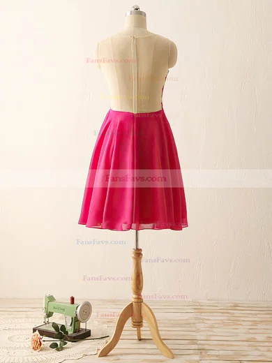 Fuchsia Scoop Neck Chiffon Tulle Short/Mini Appliques Lace Cheap Short Prom Dresses #Favs020101793