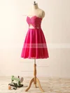 Fuchsia Scoop Neck Chiffon Tulle Short/Mini Appliques Lace Cheap Short Prom Dresses #Favs020101793