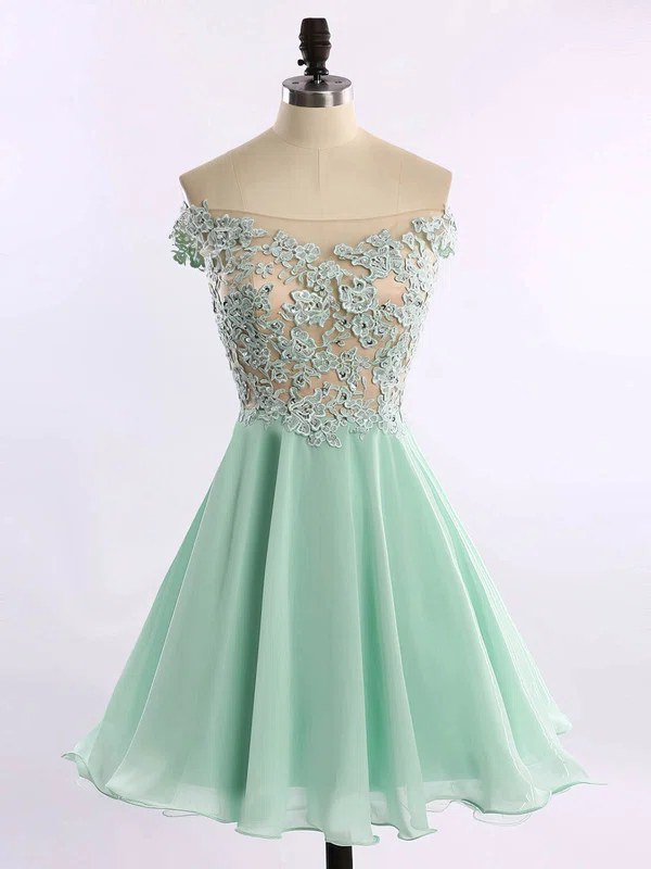 Off-the-shoulder Chiffon Tulle Appliques Lace Short/Mini Short Prom Dresses #Favs020102178