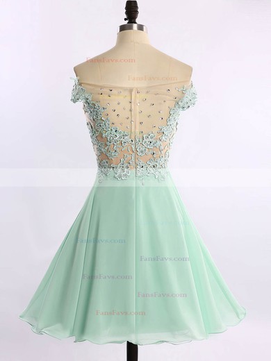 Off-the-shoulder Chiffon Tulle Appliques Lace Short/Mini Short Prom Dresses #Favs020102178