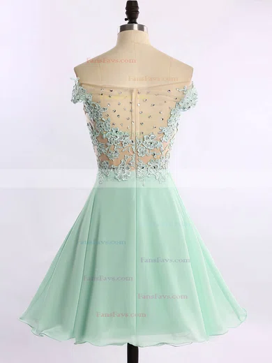 Off-the-shoulder Chiffon Tulle Appliques Lace Short/Mini Short Prom Dresses #Favs020102178