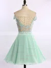 Off-the-shoulder Chiffon Tulle Appliques Lace Short/Mini Short Prom Dresses #Favs020102178