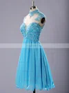 High Neck Blue Chiffon Tulle Appliques Lace Short/Mini Short Prom Dresses #Favs020102183