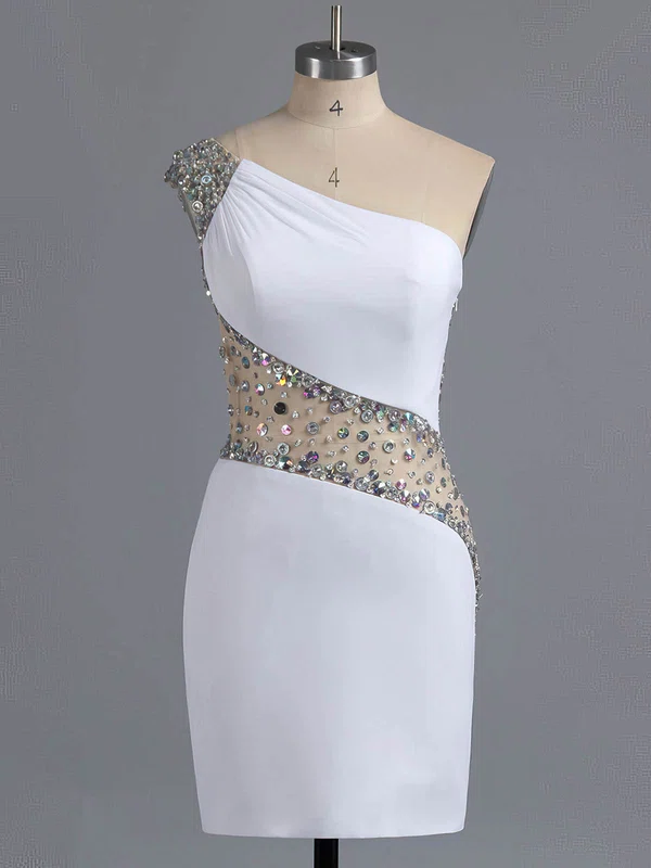 Sheath/Column One Shoulder Chiffon Tulle Short/Mini Crystal Detailing Short Prom Dresses #Favs02016008