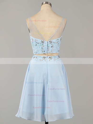 A-line Scoop Neck Chiffon Tulle Short/Mini Beading Short Prom Dresses #Favs02019183