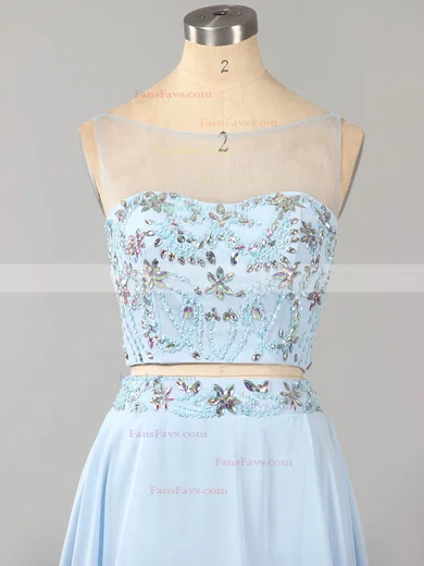 A-line Scoop Neck Chiffon Tulle Short/Mini Beading Short Prom Dresses #Favs02019183