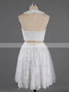 Newest Scoop Neck Two Pieces White Lace Crystal Detailing Short/Mini Short Prom Dresses #Favs020100649