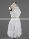 Newest Scoop Neck Two Pieces White Lace Crystal Detailing Short/Mini Short Prom Dresses #Favs020100649