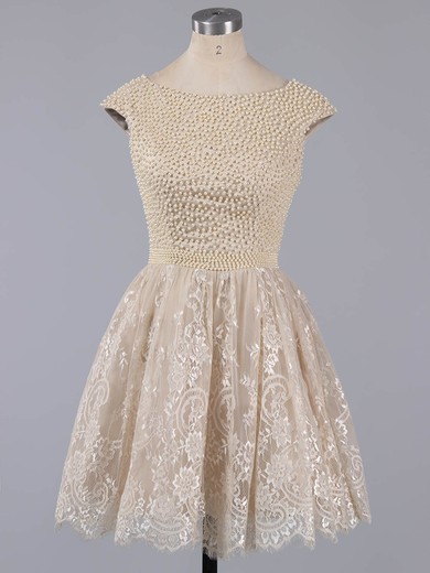 A-line Scoop Neck Lace Pearl Detailing Fabulous Short/Mini Short Prom Dresses #Favs020101436