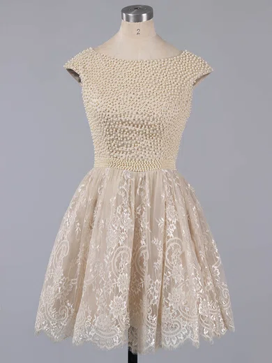 A-line Scoop Neck Lace Pearl Detailing Fabulous Short/Mini Short Prom Dresses #Favs020101436