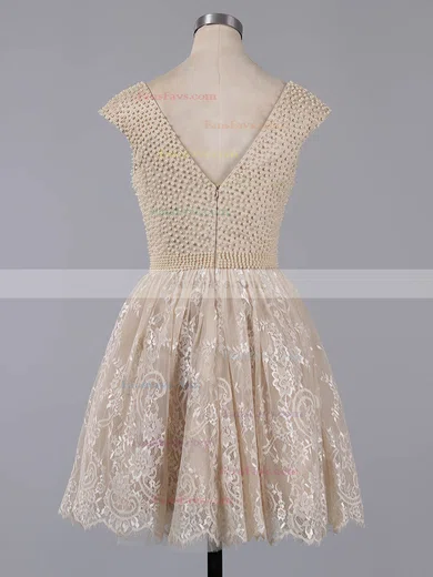 A-line Scoop Neck Lace Pearl Detailing Fabulous Short/Mini Short Prom Dresses #Favs020101436