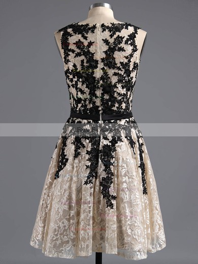 A-line Scoop Neck Lace with Sashes / Ribbons Graceful Short/Mini Short Prom Dresses #Favs020101917