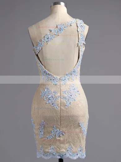 Sheath/Column One Shoulder Lace Short/Mini Appliques Lace Different Backless Short Prom Dresses #Favs020102346