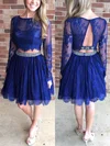 Two Piece A-line Scoop Neck Lace Knee-length Beading Long Sleeve Short Prom Dresses #Favs020102552