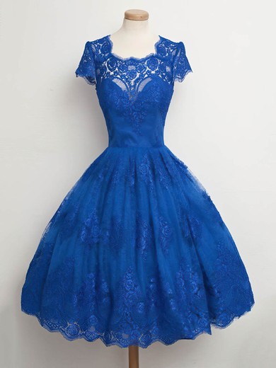 Ball Gown Scalloped Neck Lace Tea-length Appliques Lace Homecoming Dresses #Favs020102565