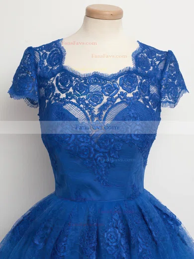 Ball Gown Scalloped Neck Lace Tea-length Appliques Lace Short Prom Dresses #Favs020102565