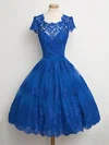 Ball Gown Scalloped Neck Lace Tea-length Appliques Lace Short Prom Dresses #Favs020102565