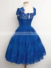 Ball Gown Scalloped Neck Lace Tea-length Appliques Lace Short Prom Dresses #Favs020102565