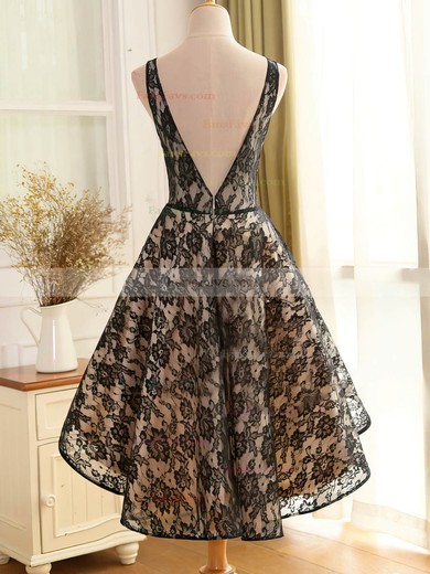 Informal A-line Scoop Neck Lace Asymmetrical Ruffles Backless Short Prom Dresses #Favs020102830