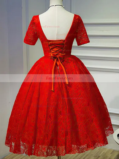 A-line V-neck Lace Short/Mini Ruffles Black Short Sleeve Backless Vintage Short Prom Dresses #Favs020103687