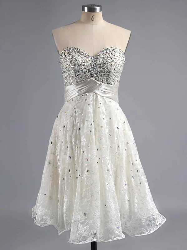 A-line Sweetheart Lace Short/Mini Beading Short Prom Dresses #Favs02016350
