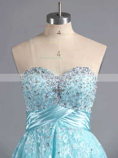 A-line Sweetheart Lace Short/Mini Beading Short Prom Dresses #Favs02042339