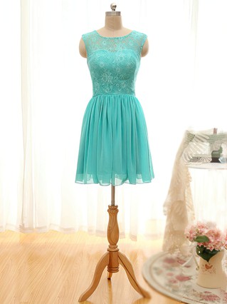 Scoop Neck Lace Chiffon Short/Mini Ruffles Juniors Short Prom Dresses #Favs020101796