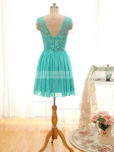 Scoop Neck Lace Chiffon Short/Mini Ruffles Juniors Short Prom Dresses #Favs020101796
