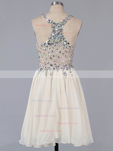 A-line V-neck Lace Chiffon Short/Mini Ruffles Short Prom Dresses #Favs02016363