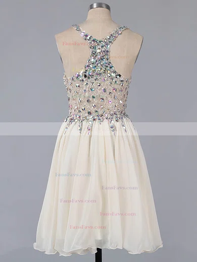 A-line V-neck Lace Chiffon Short/Mini Ruffles Short Prom Dresses #Favs02016363