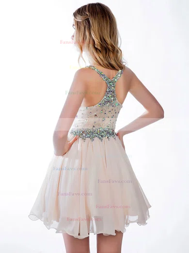 A-line V-neck Lace Chiffon Short/Mini Ruffles Short Prom Dresses #Favs02016363