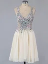 A-line V-neck Lace Chiffon Short/Mini Ruffles Short Prom Dresses #Favs02016363