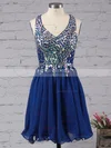A-line V-neck Lace Chiffon Short/Mini Ruffles Short Prom Dresses #Favs02016363