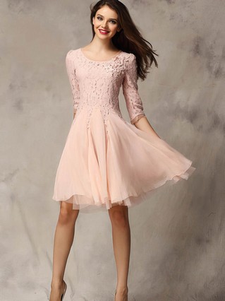 A-line Scoop Neck Lace Chiffon Tulle Short/Mini Appliques Lace Short Prom Dresses #Favs02018178 A-line Scoop Neck Lace Chiffon Tulle Short/Mini Appliques Lace Short Prom Dresses #Favs02018178