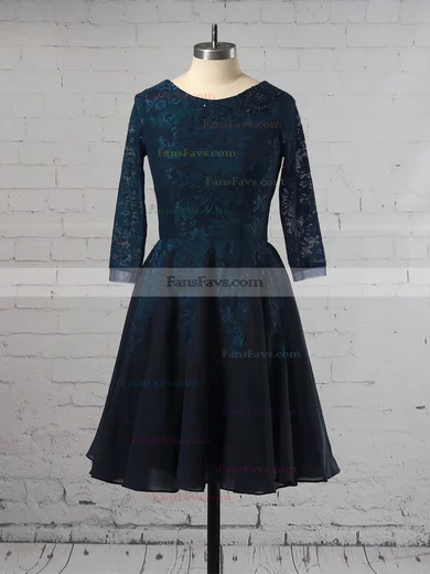 A-line Scoop Neck Lace Chiffon Tulle Short/Mini Appliques Lace Short Prom Dresses #Favs02018178