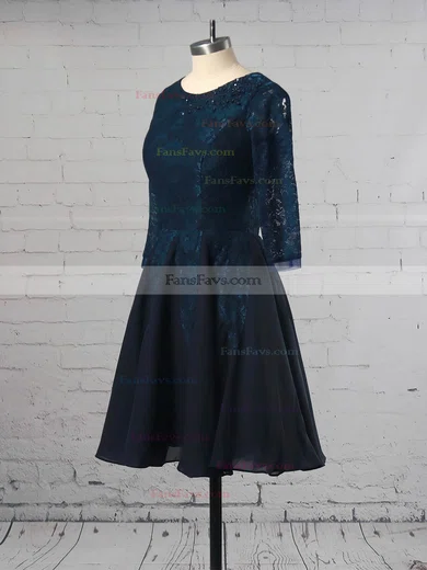 A-line Scoop Neck Lace Chiffon Tulle Short/Mini Appliques Lace Short Prom Dresses #Favs02018178