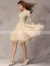 A-line Scoop Neck Lace Chiffon Tulle Short/Mini Appliques Lace Short Prom Dresses #Favs02018178