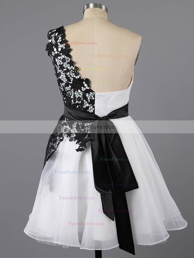 A-line One Shoulder Lace Chiffon Tulle Short/Mini Appliques Lace Homecoming Dresses #Favs02042082