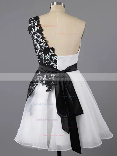 A-line One Shoulder Lace Chiffon Tulle Short/Mini Appliques Lace Short Prom Dresses #Favs02042082