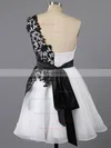 A-line One Shoulder Lace Chiffon Tulle Short/Mini Appliques Lace Short Prom Dresses #Favs02042082