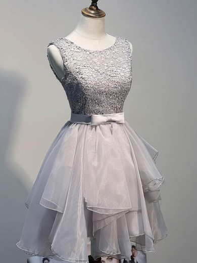 A-line Scoop Neck Lace Organza Short/Mini Sashes / Ribbons 2016 Prom Dresses #Favs020102423