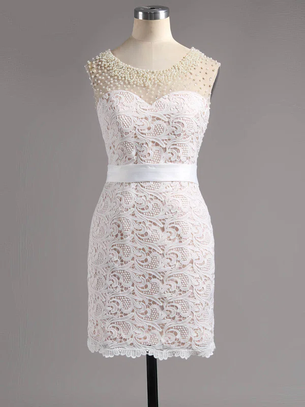 Open Back Sheath/Column Scoop Neck Lace Satin Short/Mini Pearl Detailing Short Prom Dresses #Favs020100669