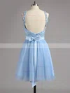 A-line Scoop Neck Lace Tulle Short/Mini Sashes / Ribbons Backless Sweet Short Prom Dresses #Favs020100826