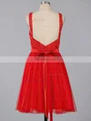 A-line Scoop Neck Lace Tulle Short/Mini Sashes / Ribbons Backless Sweet Short Prom Dresses #Favs020100826