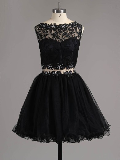 Black A-line Scoop Neck Lace Tulle Beading Custom Short/Mini Homecoming Dresses #Favs020101138